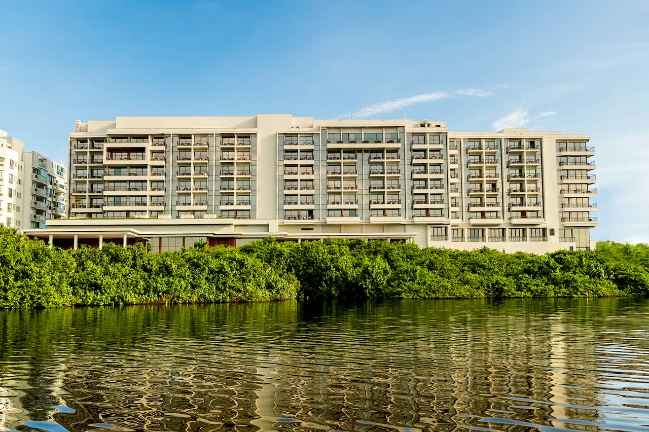 Exterior view of hotel from the lagoon