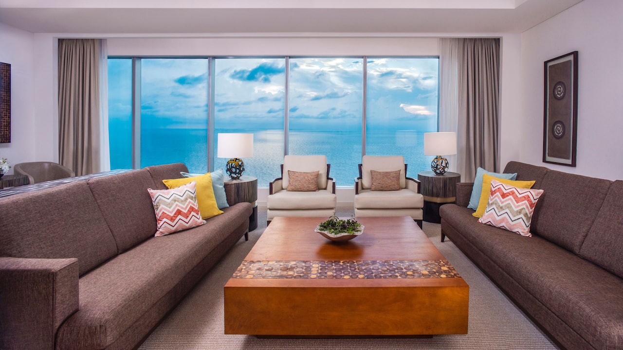 presidential suite living room ocean view in colombia hotel