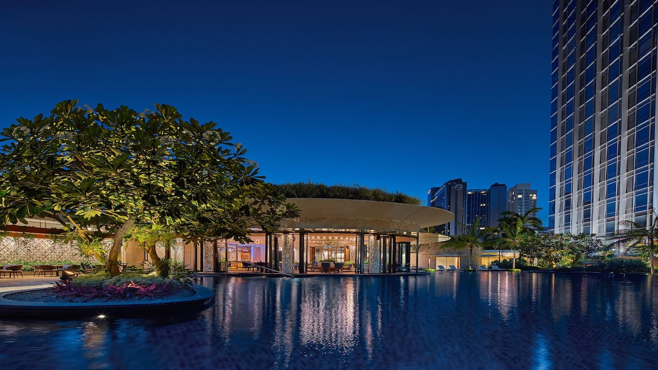 Outdoor Swimming Pool in the Evening