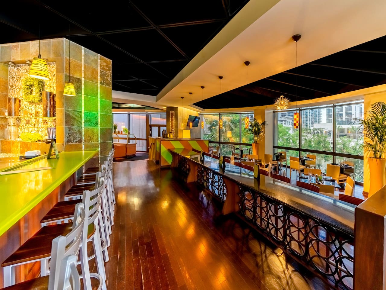 Restaurant seating and decor at Riverview Bar & Grill in downtown Miami