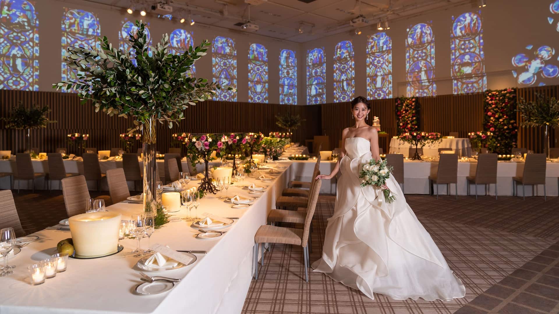Hyatt Regency Kyoto Wedding Ballroom Bride with Table Setting