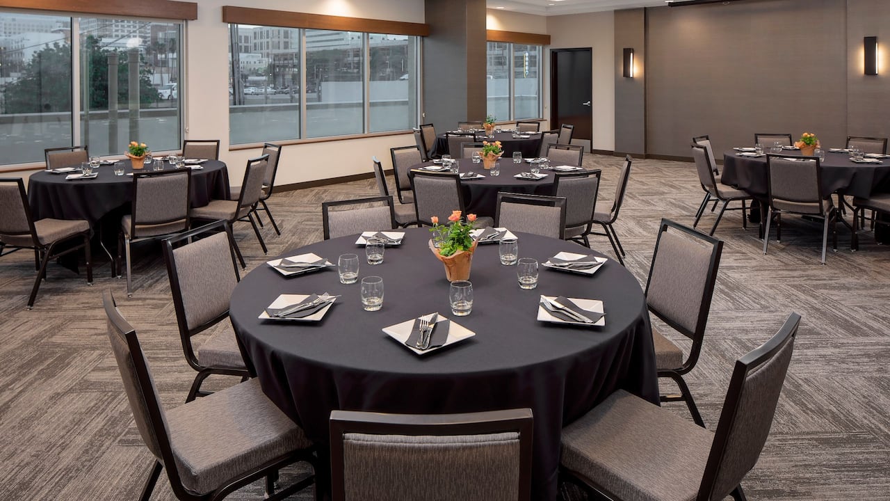 Hyatt Place Glendale / Los Angeles Venue Space setup with Banquet Rounds Downtown Glendale CA