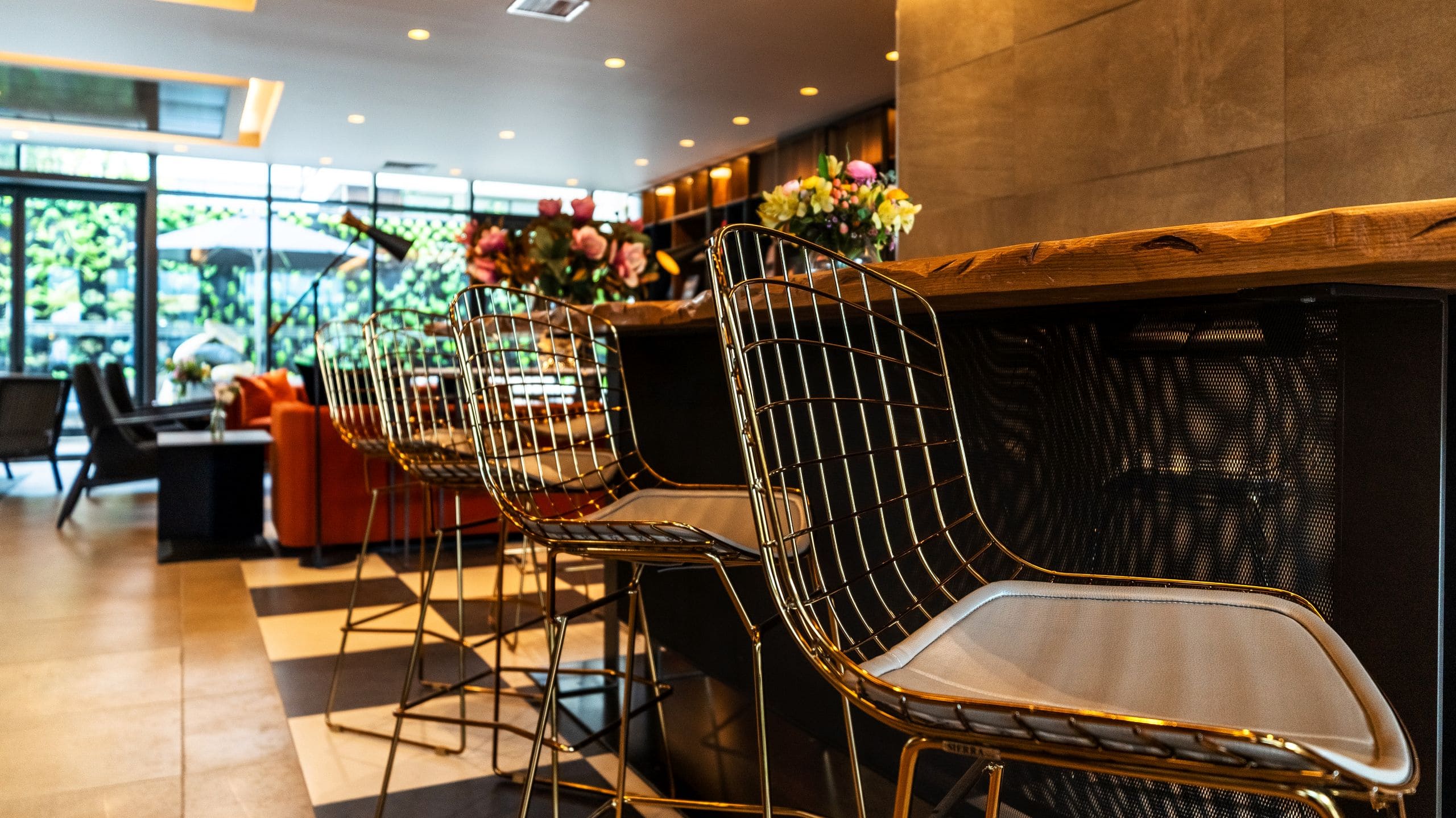 Communal table with modern chairs