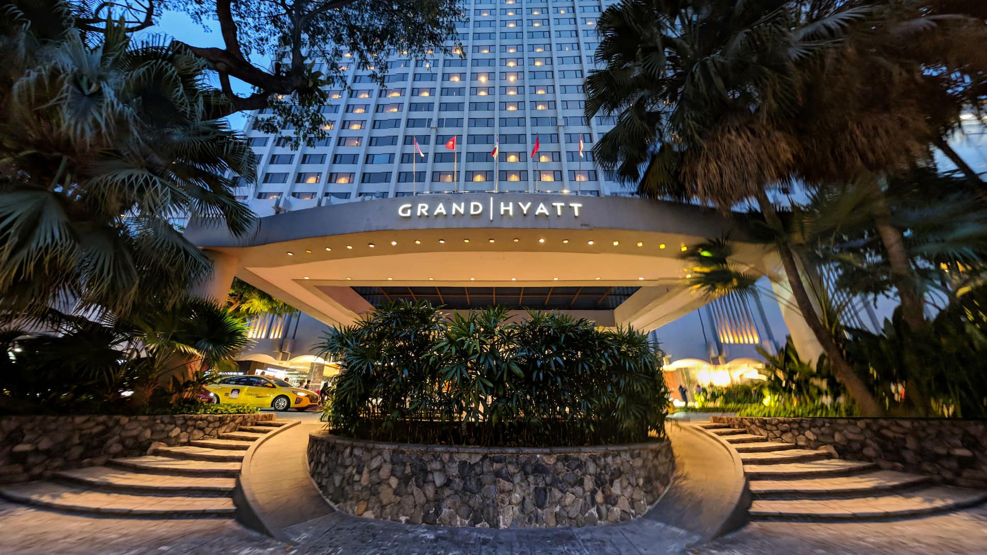 Grand Hyatt Singapore Hotel Exterior at Evening