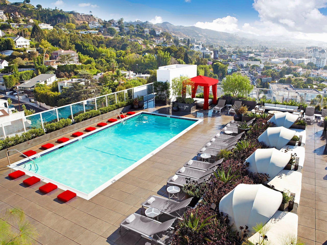 Rooftop pool and bar at a hotel near West Hollywood Los Angeles 