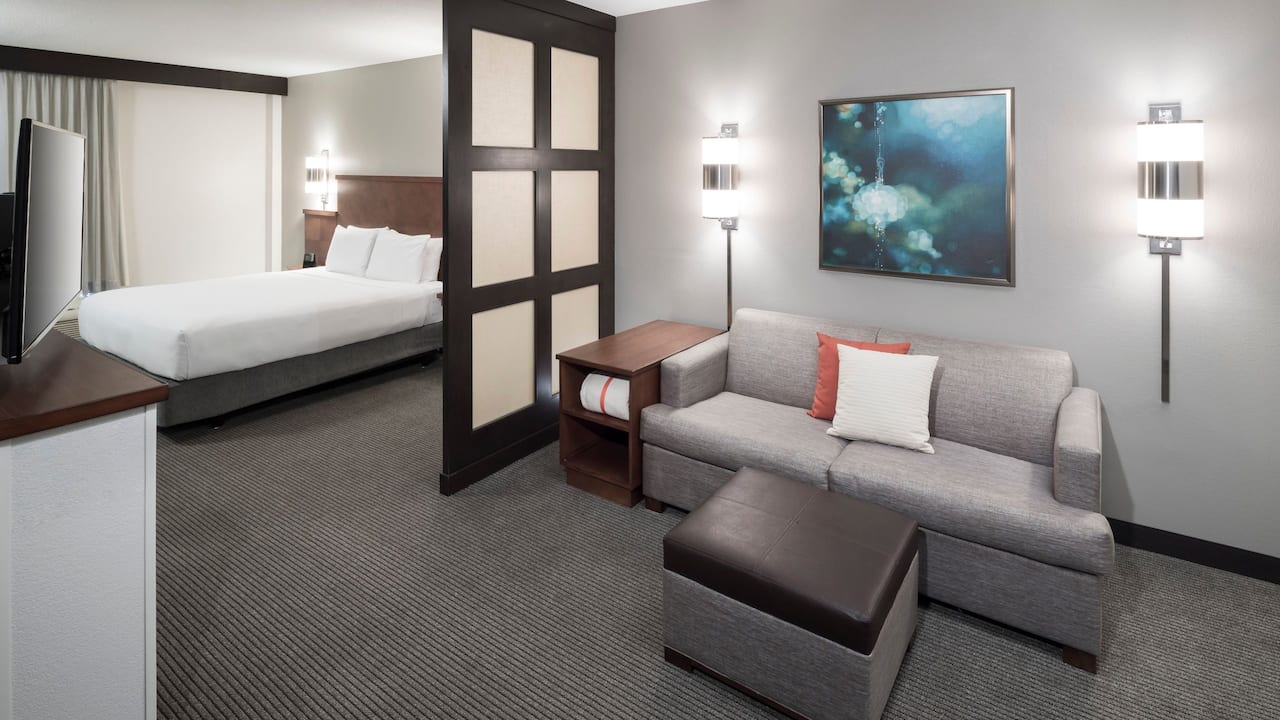 Hotel room with a king bed near the airport in Jacksonville