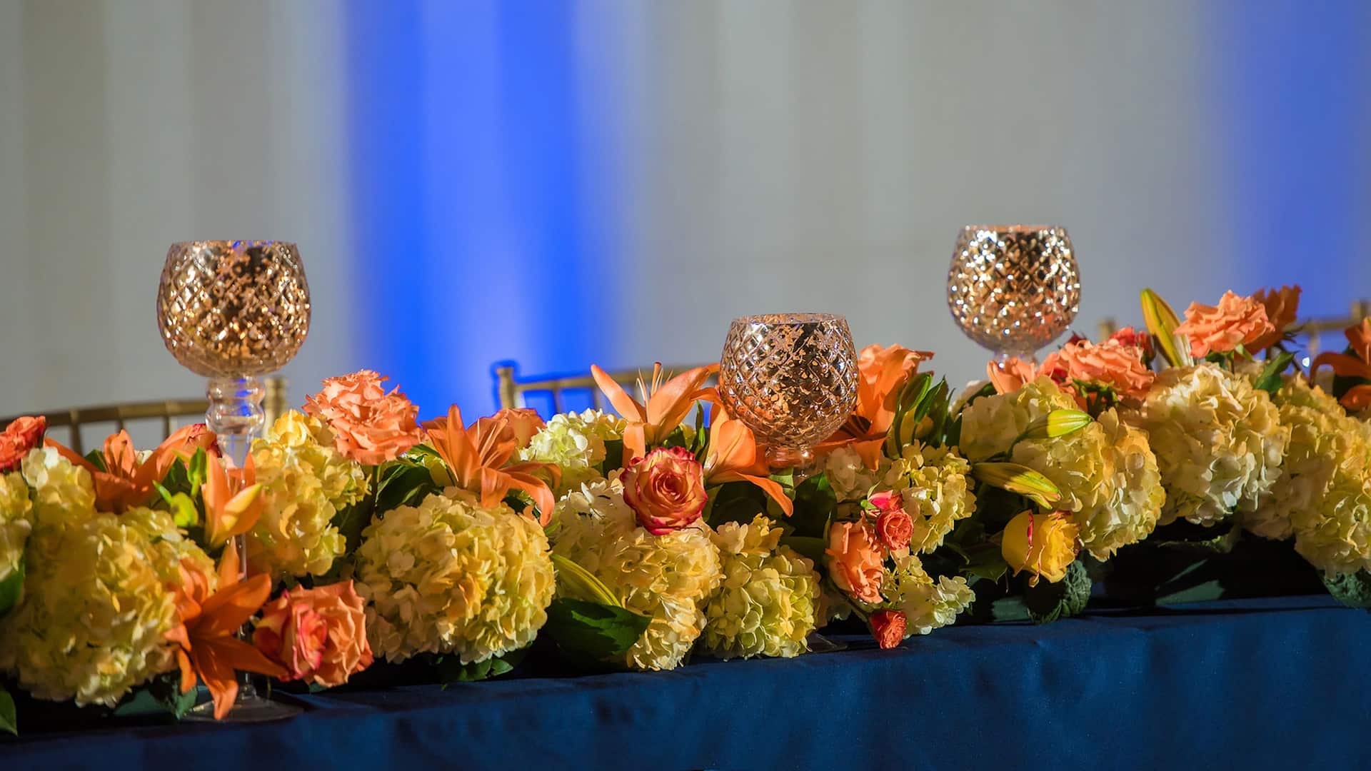 Hyatt Regency Houston Wedding Reception Long Centerpiece