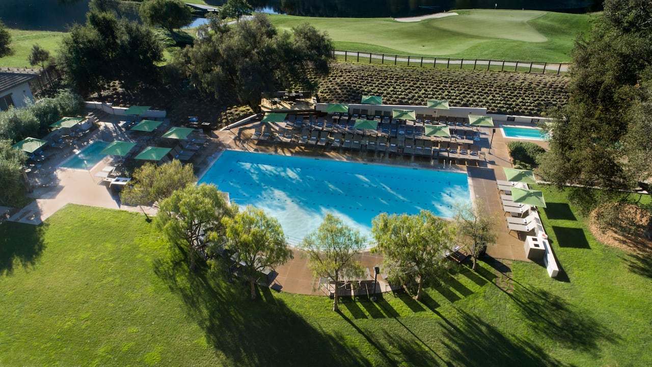 Aerial view of the pool overlooking the golf course