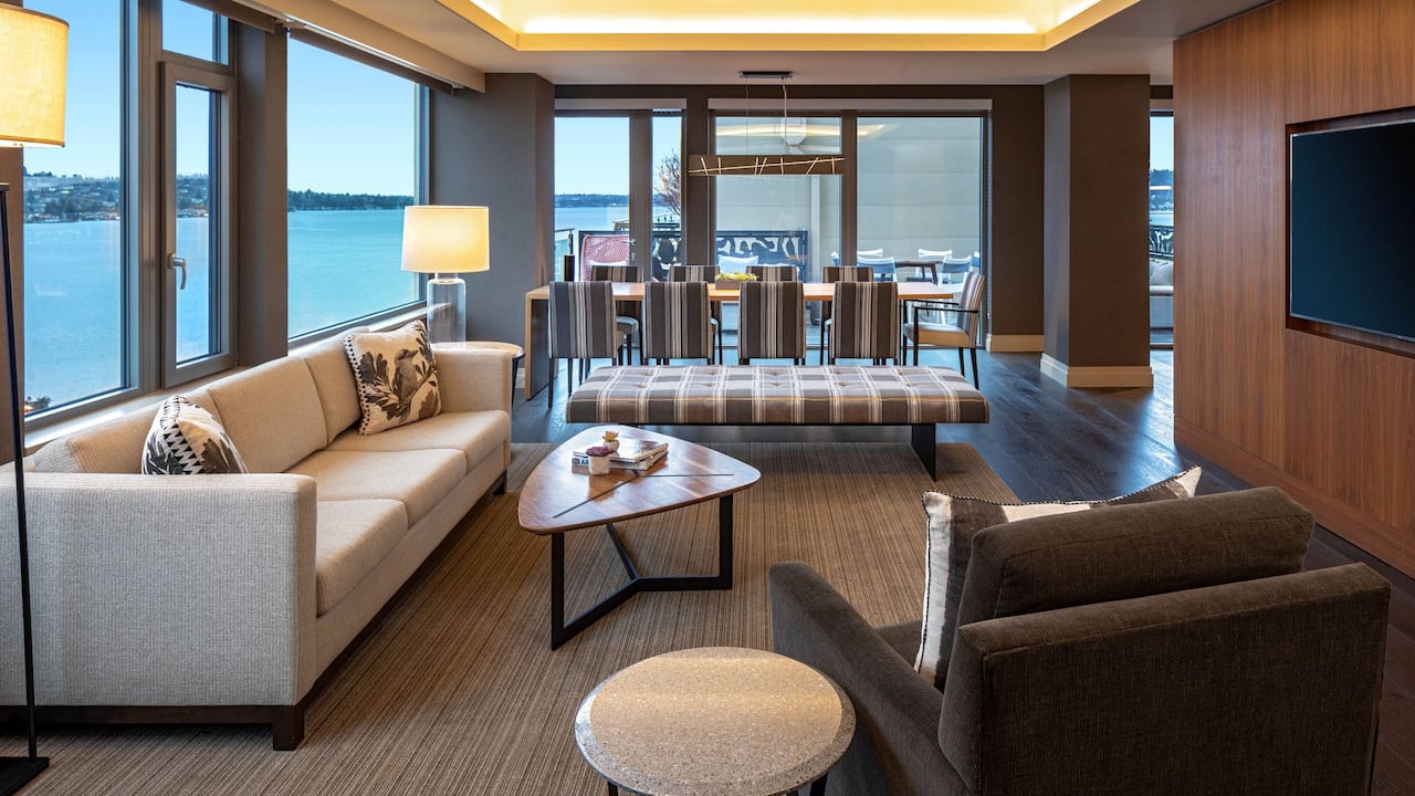 Presidential Suite Living Room Hyatt Regency Lake Washington at Seattle’s Southport
