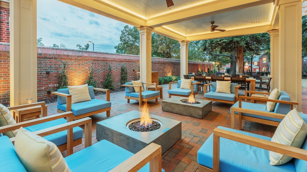 Crossroads Chapel Hill terrace with firepits and lounge seating