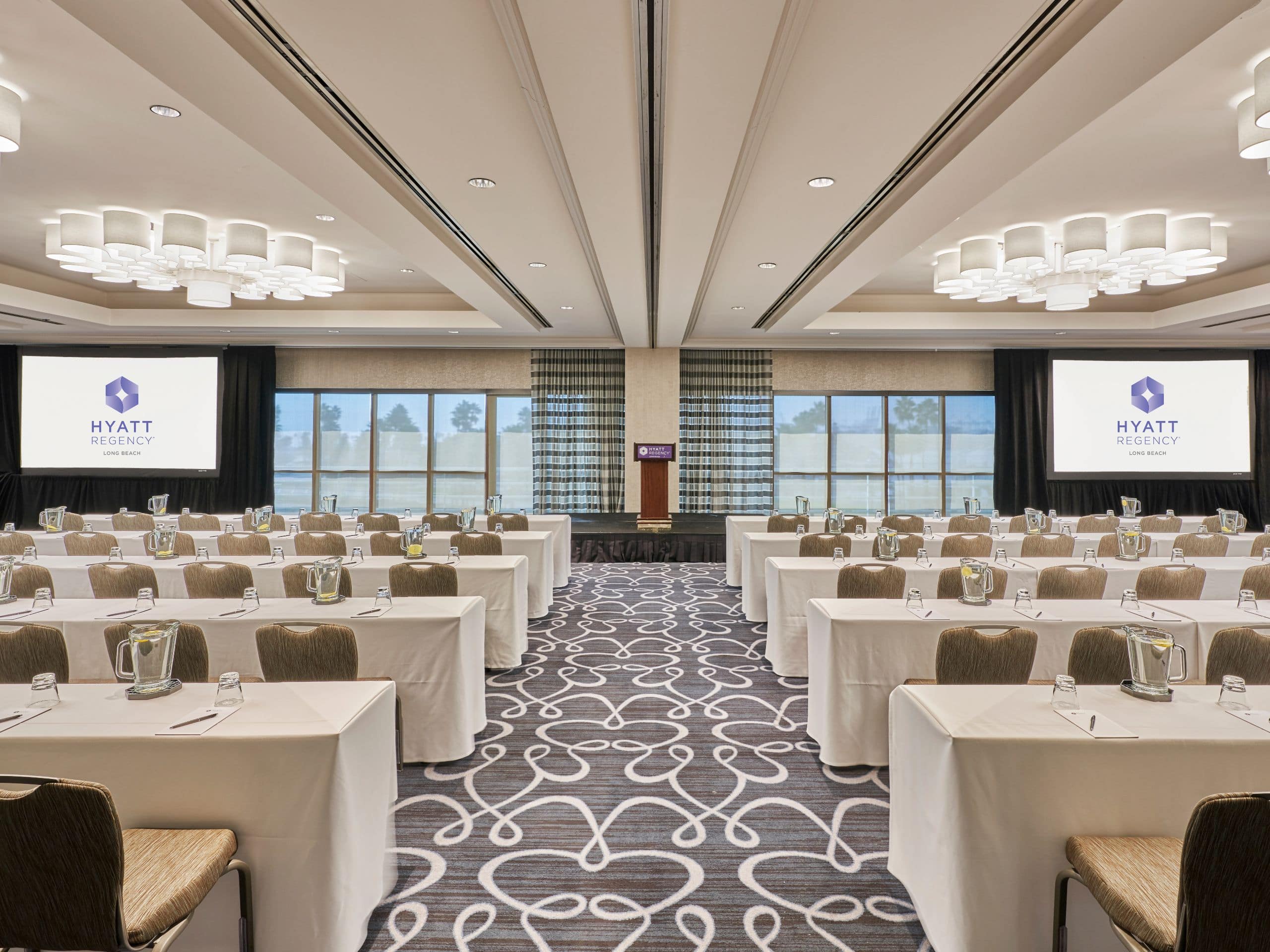 Hyatt Regency Long Beach Beacon Ballroom Classroom Setup With Podium
