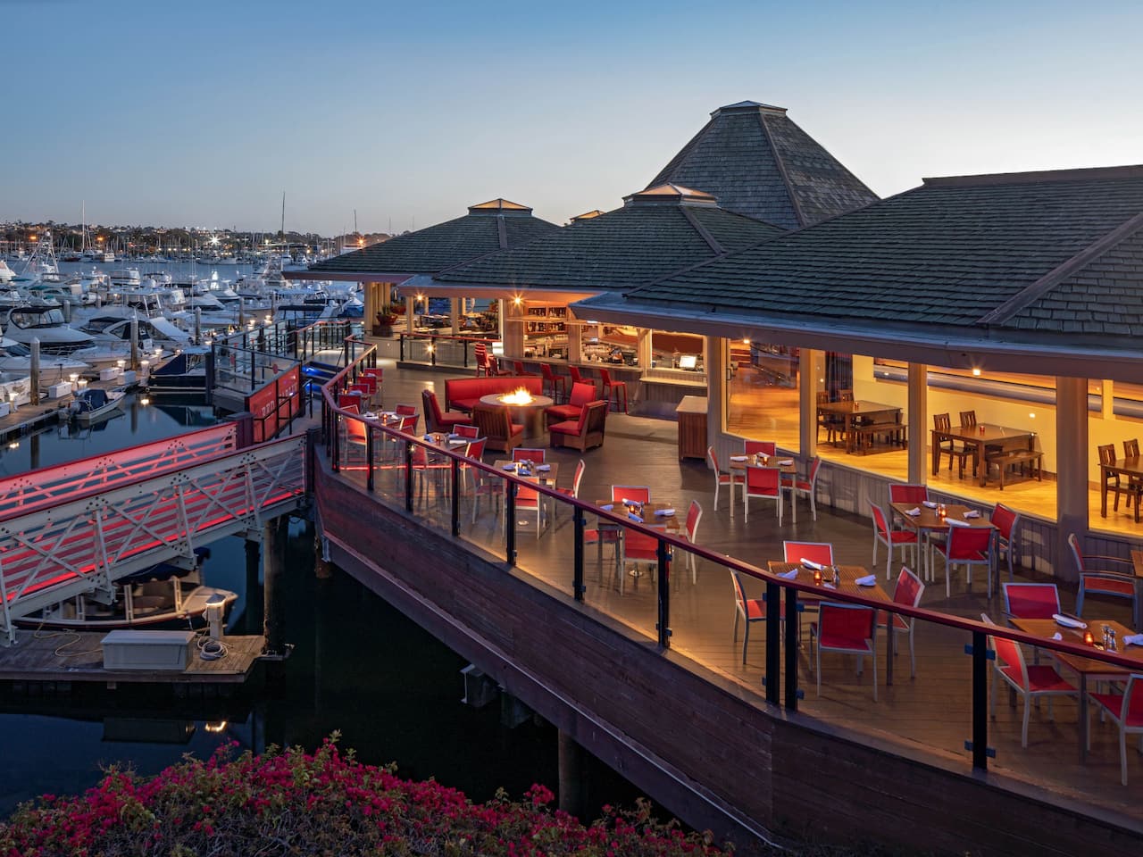 Outdoor dining area overlooking Mission Bay Marina