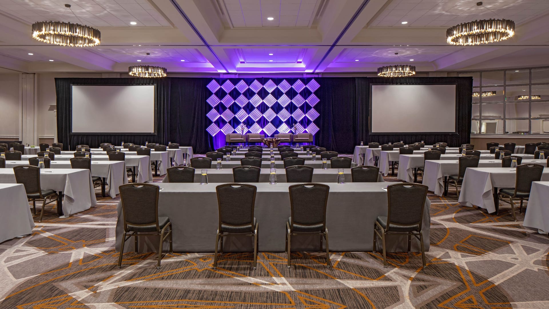 Hyatt Regency Denver Tech Center Ballroom Classroom Setup Purple
