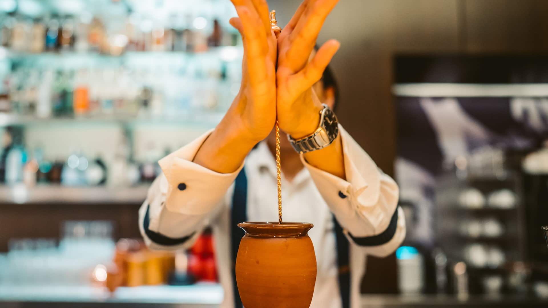Grand Hyatt Berlin Vox Bartender Preparing Cocktail