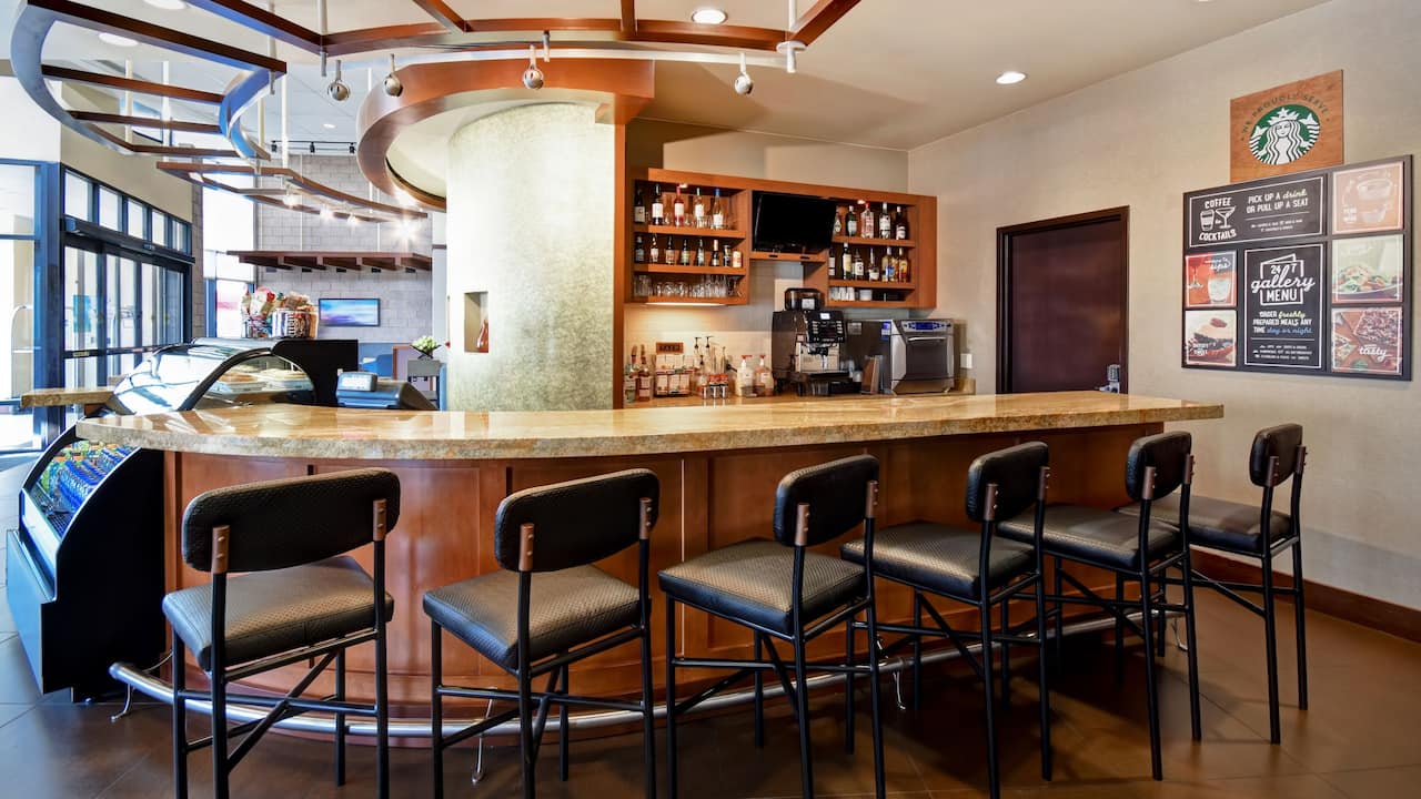The Bar area that serves coffee and cocktails