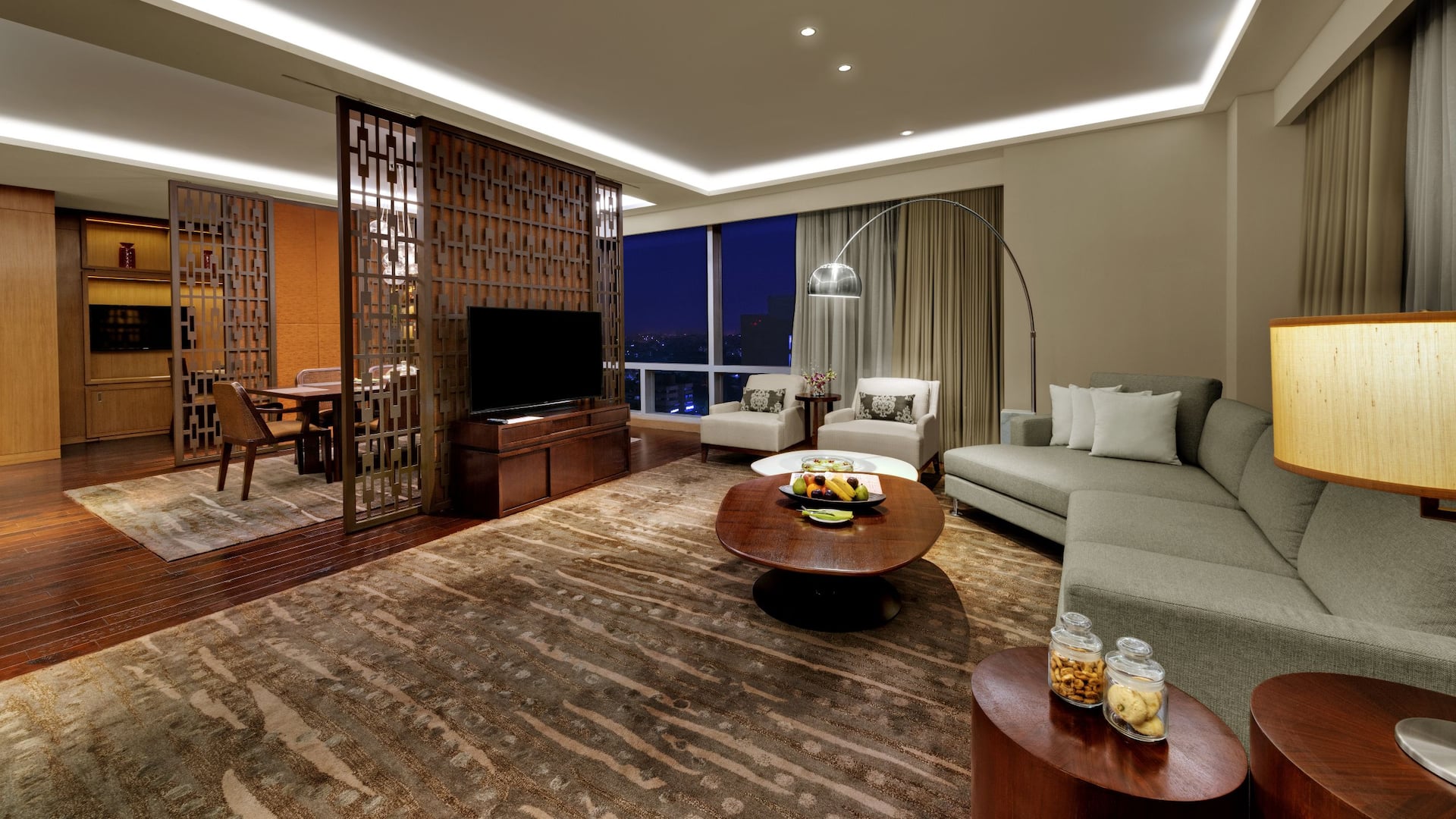 Hyatt Regency Ahmedabad Presidential Suite Living Nighttime