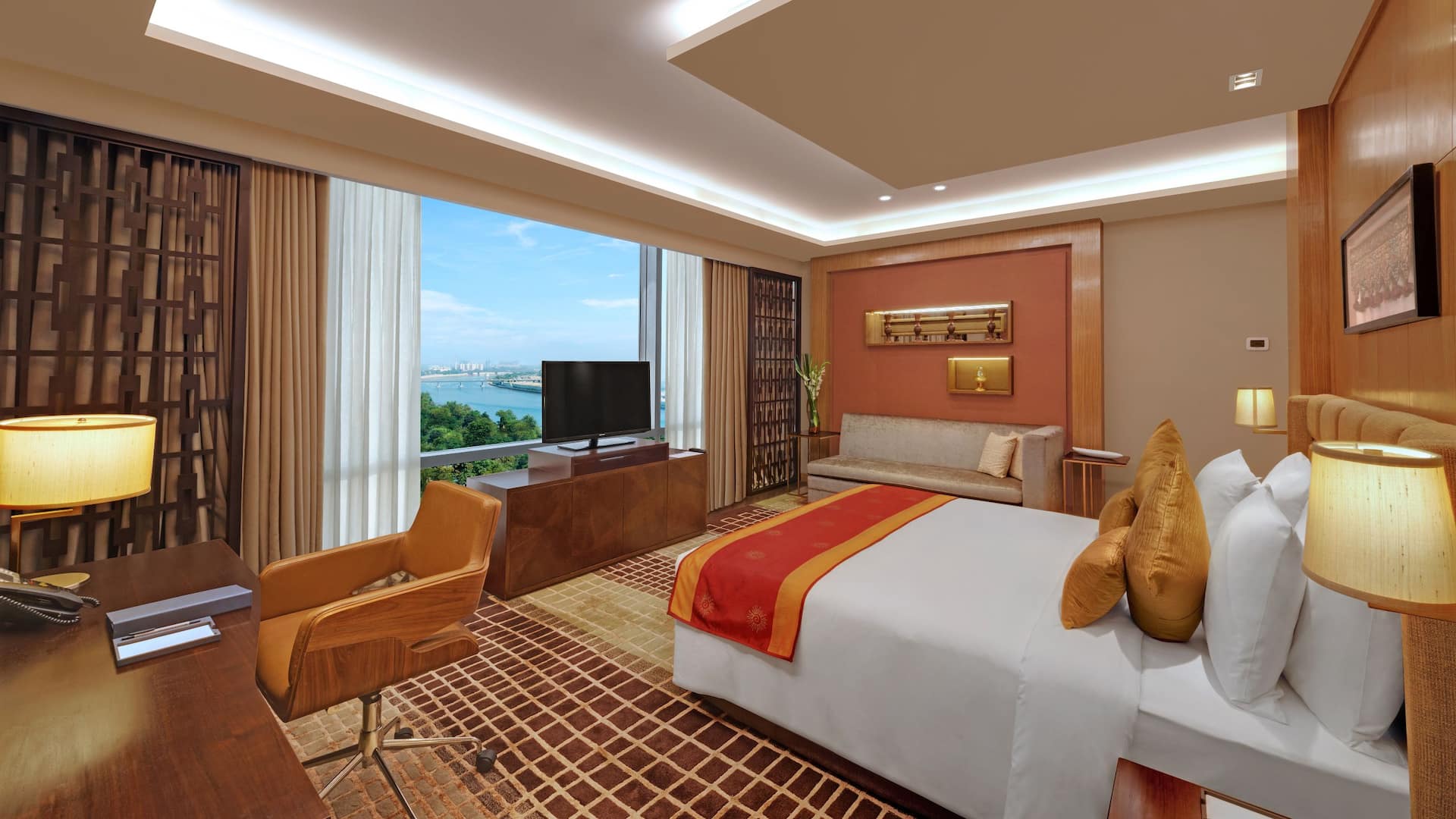 第 3，共 6 Hyatt Regency Ahmedabad Presidential Suite Bedroom Curtains Open