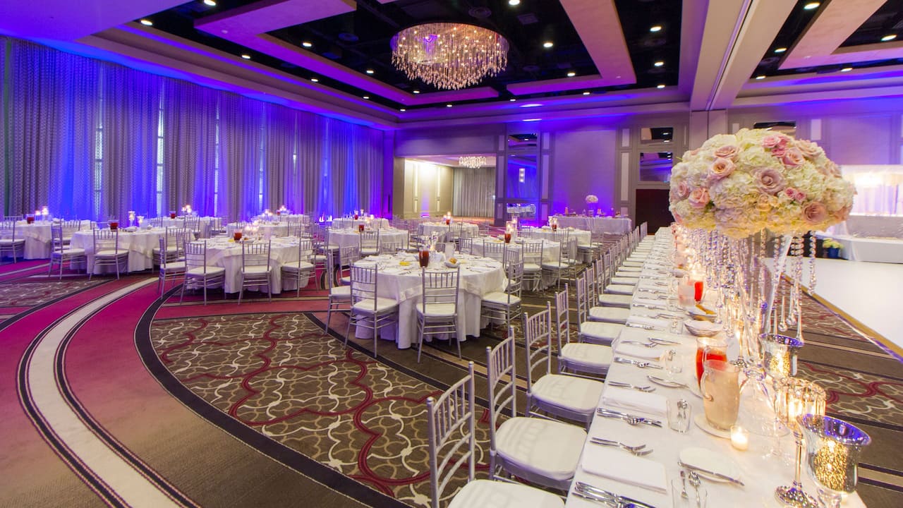 Spacious Indoor wedding reception and seating set up in downtown New Orleans