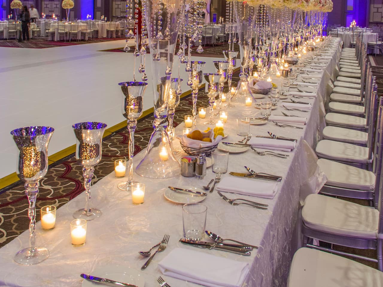 Highly decorative dining table at a hotel wedding venue in New Orleans