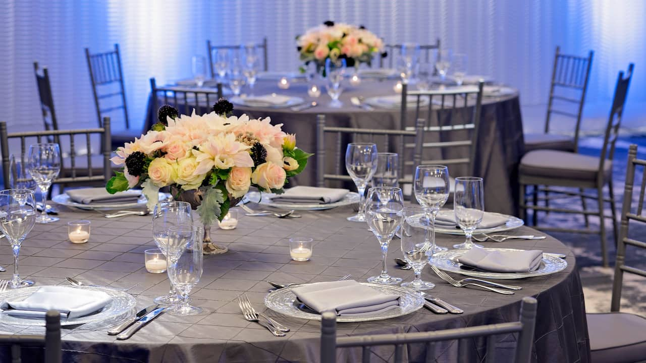 Banquet dining table setup for a wedding in Santa Clara