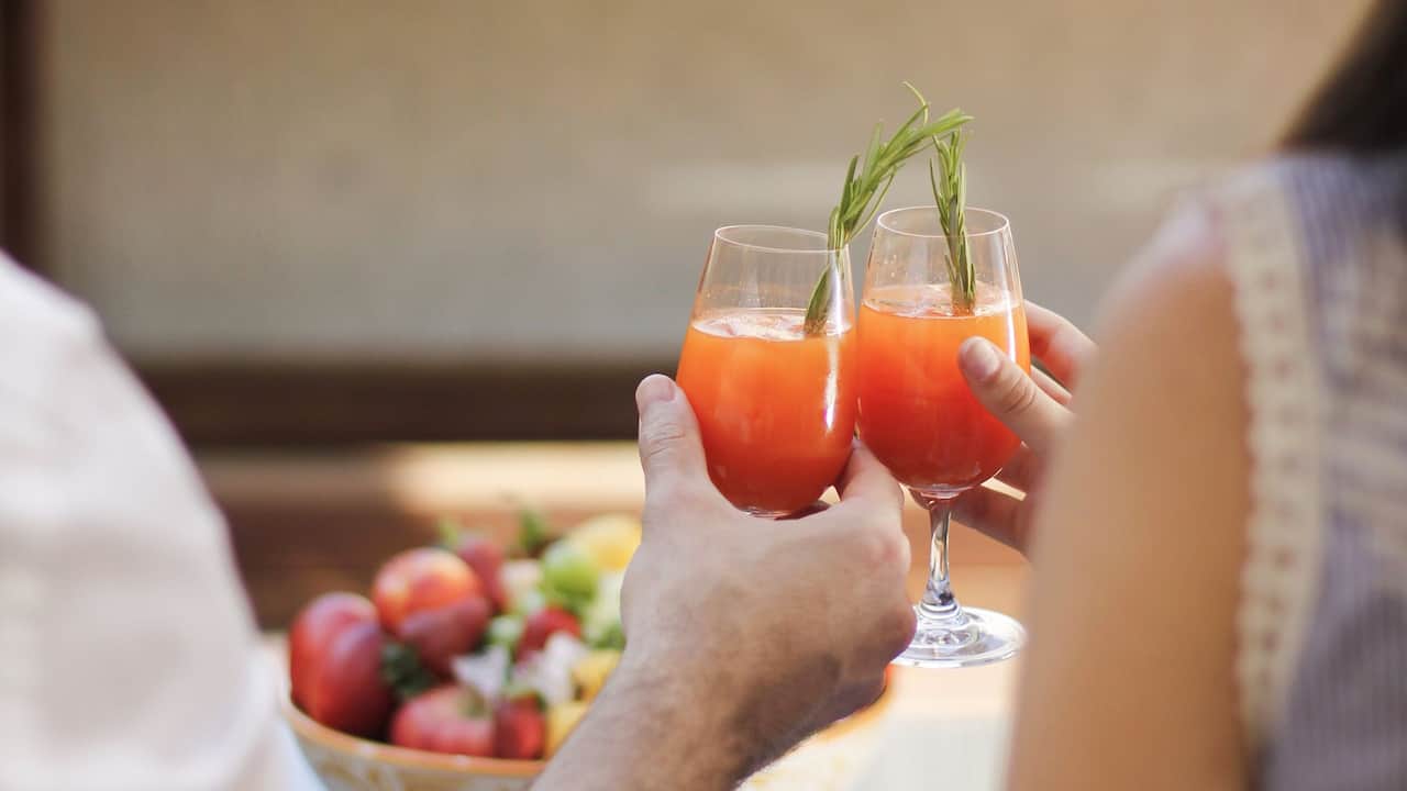 terrace couple cocktails