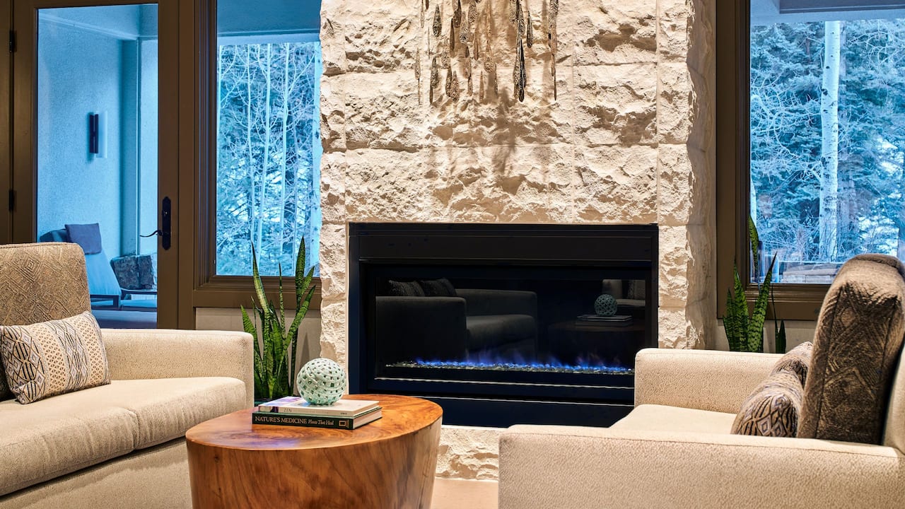 The Spa relaxation lounge with fireplace