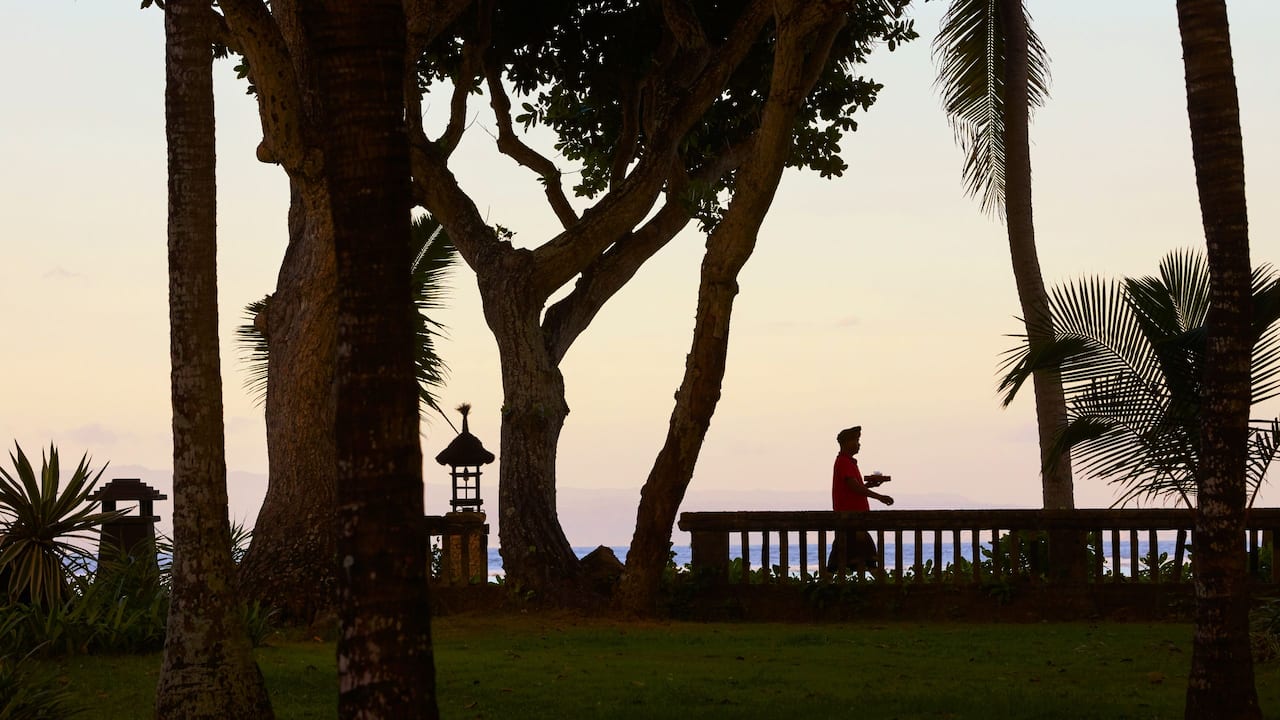 Man Silhouette Walking in Sanur Beach Pathway