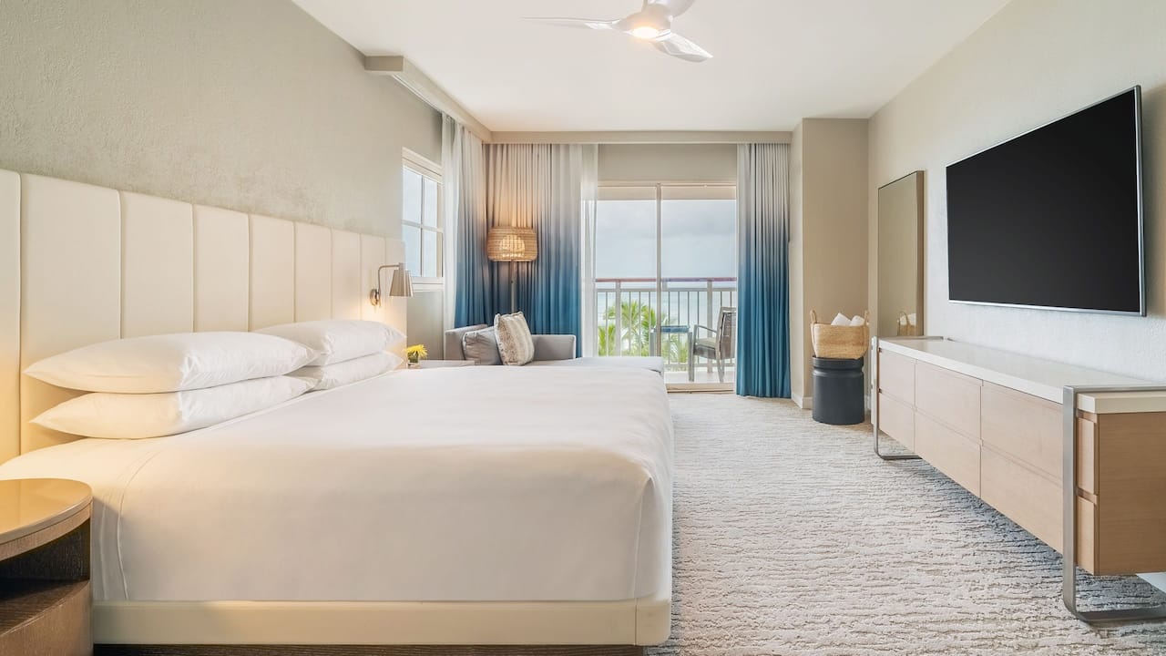 Oceanfront hotel room with a balcony at Hyatt Regency Aruba
