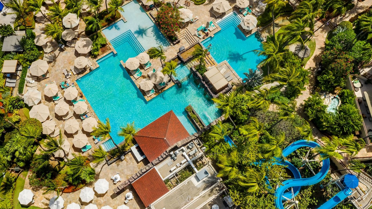 Aerial view of the activity pool and waterslide