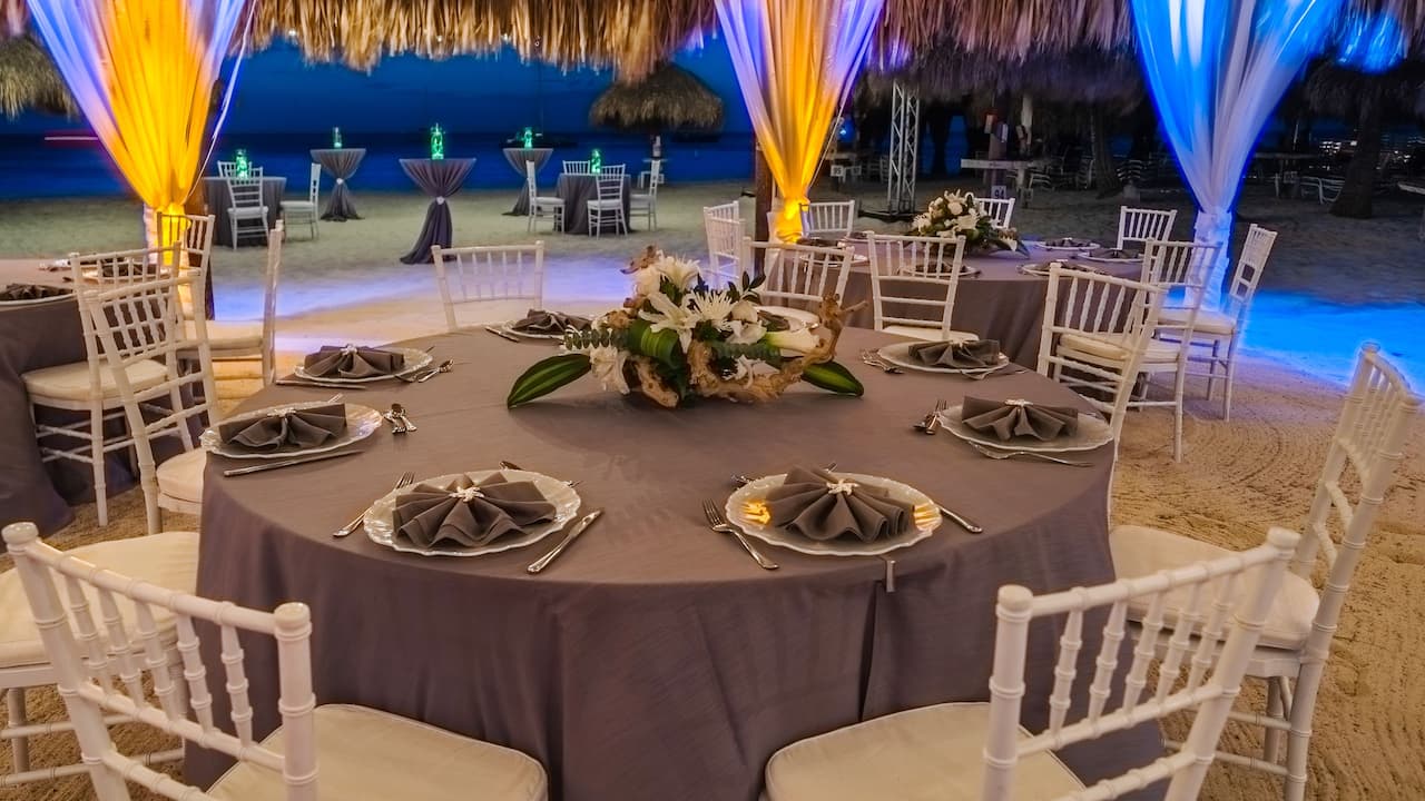 Intimate dining area on the beach at Hyatt Regency Aruba Resort Spa and Casino