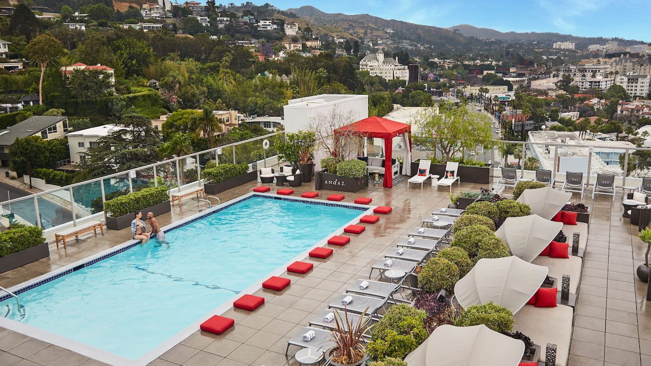 An rooftop pool in West Hollywood on Sunset Blvd at Andaz West Hollywood