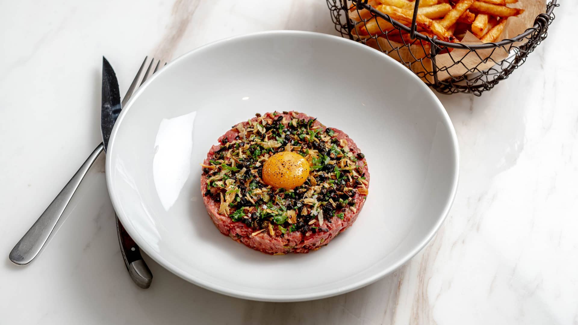 Hyatt Regency Paris Étoile Mayo Tartare and Fries