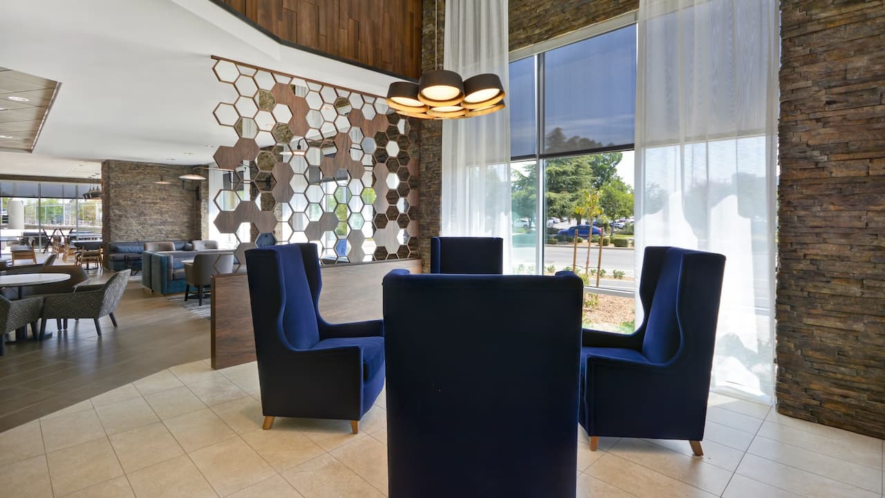 Modern seating area in hotel lobby