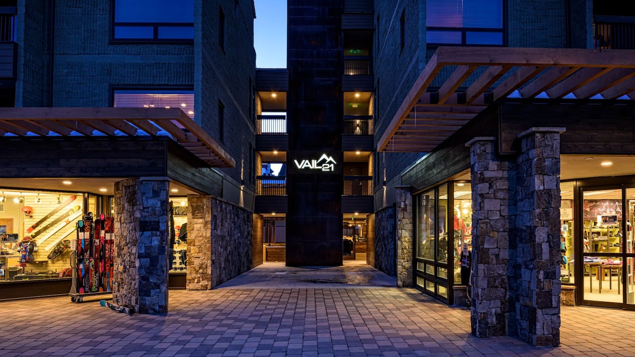 Vail 21, A Destination Residence, exterior at dusk