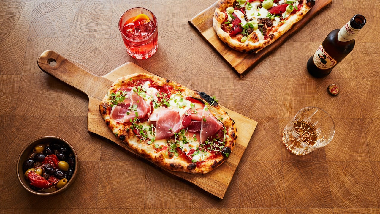 Homemade pizza at The Laureate restaurant