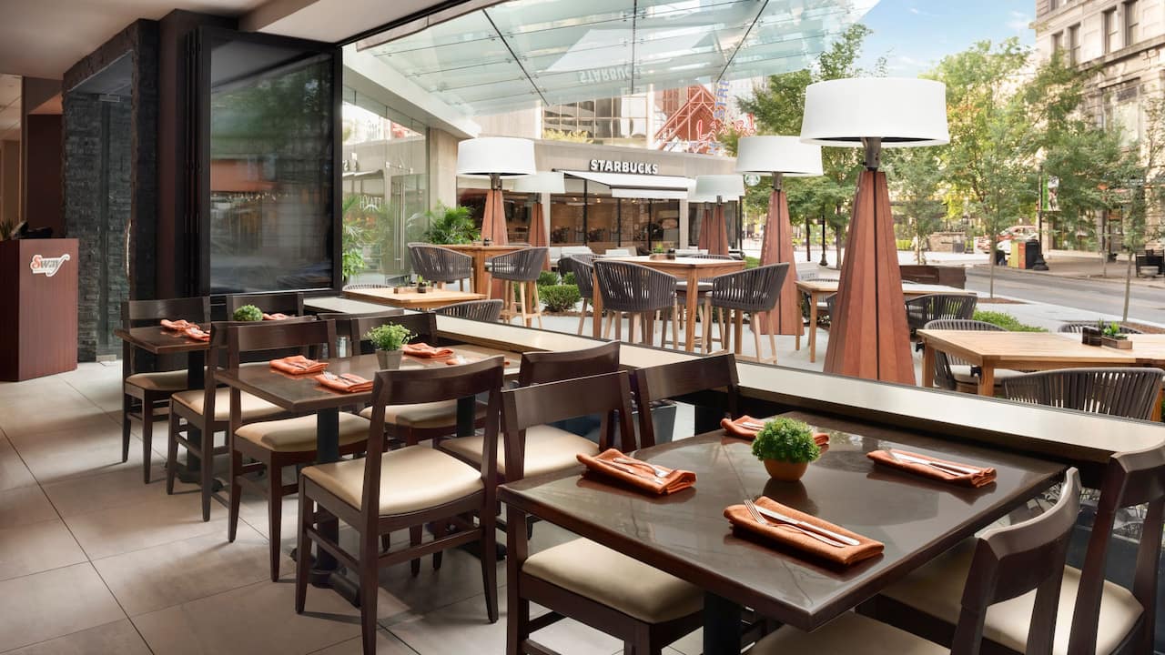 Open dining on the patio at Sway restaurant at the Hyatt Regency Louisville