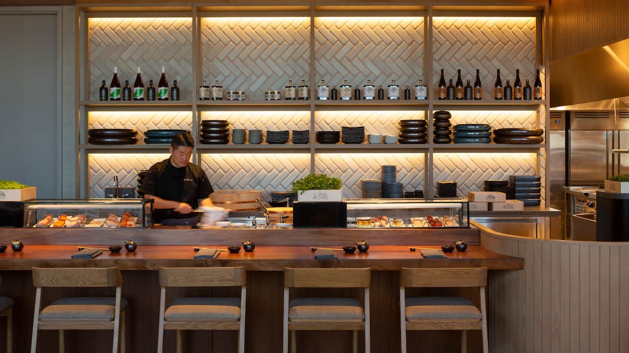 Quail + Crane sushi bar with chef