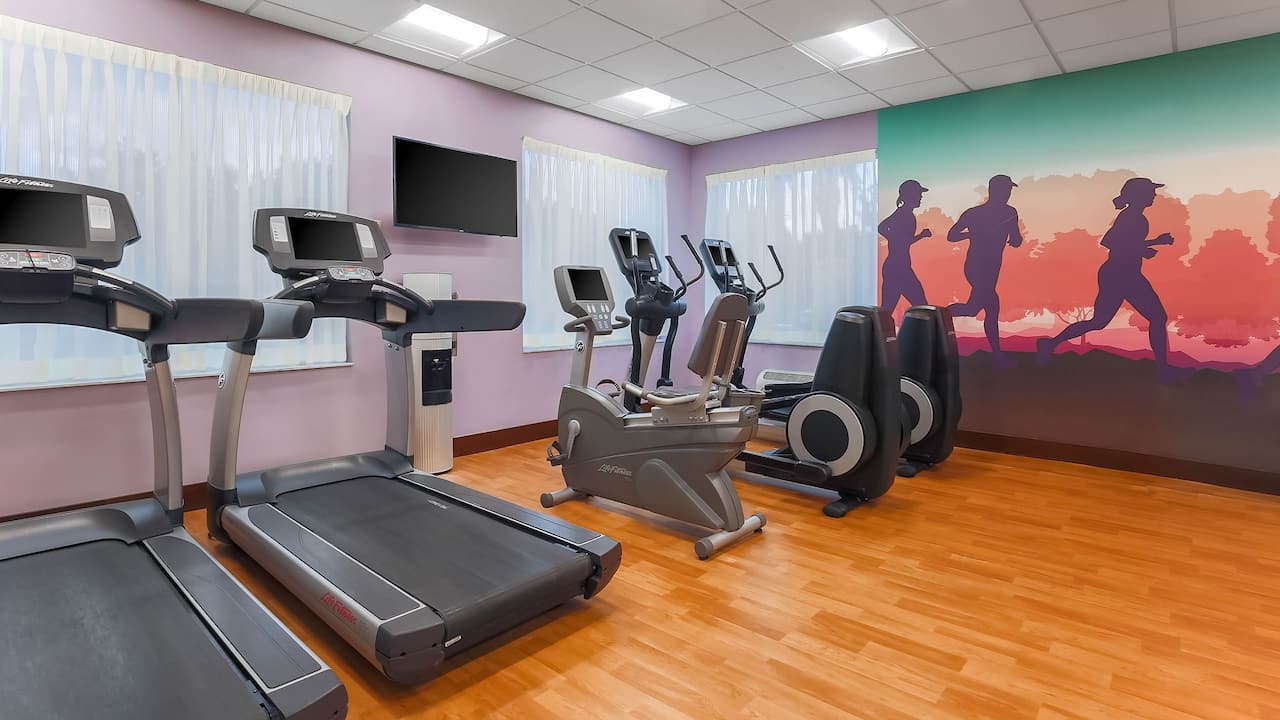 fitness center treadmill view 