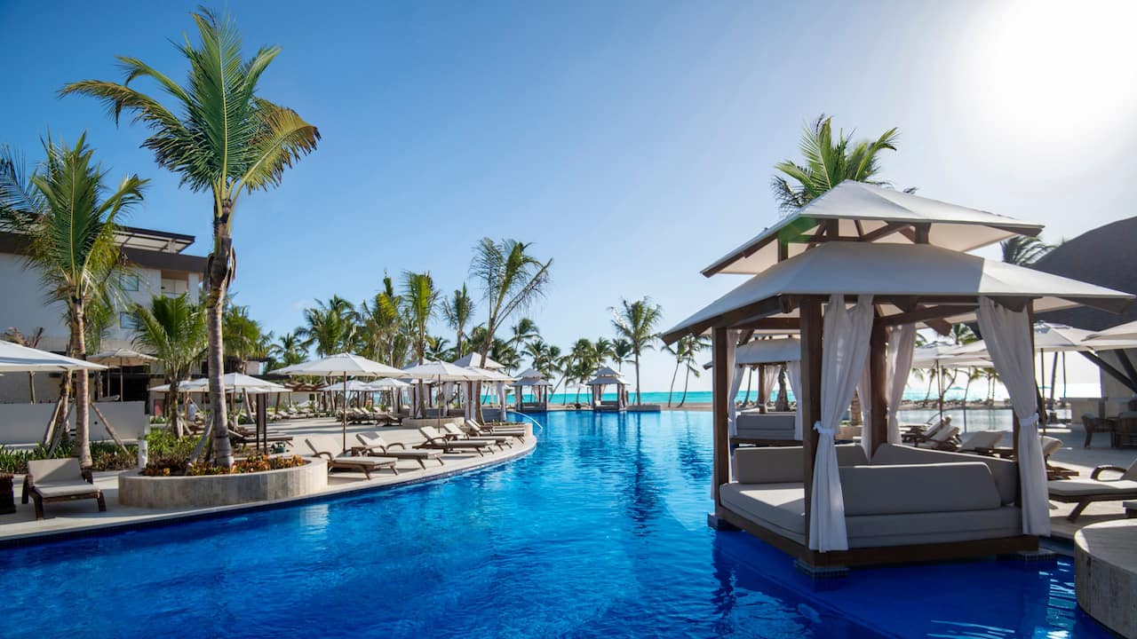 Cabanas at the pool at Hyatt Ziva Cap Cana. 