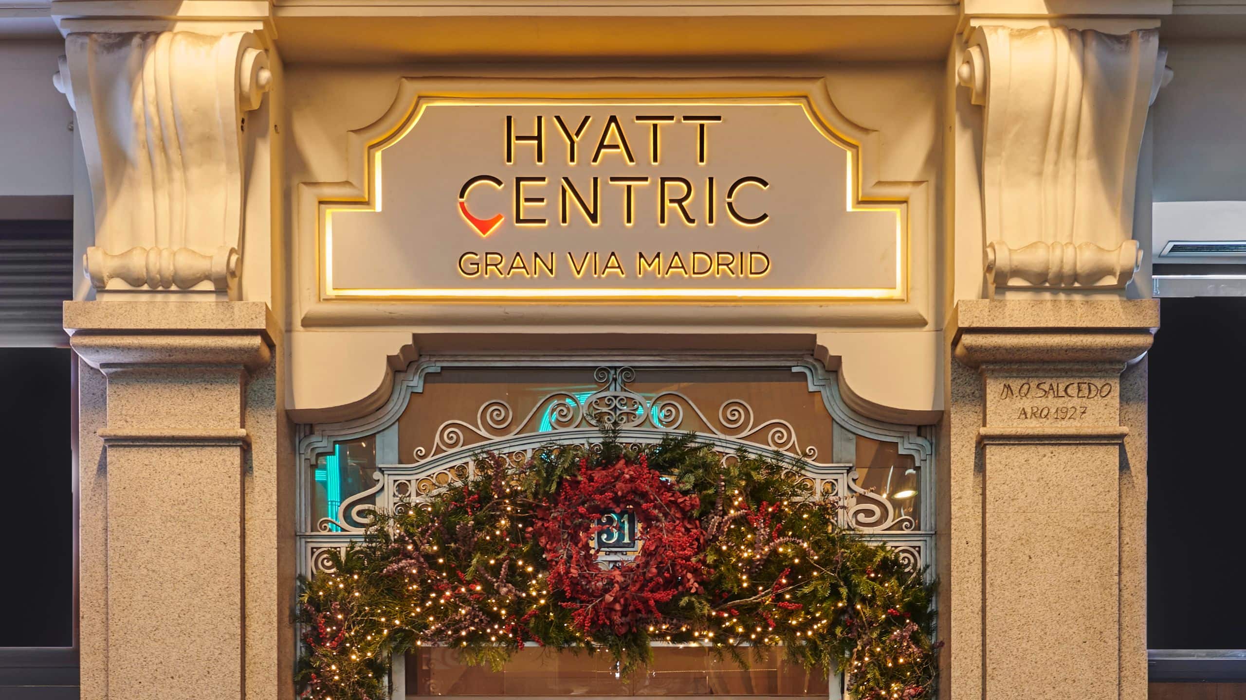 Hyatt Centric Gran Via Madrid Christmas Entrance Night
