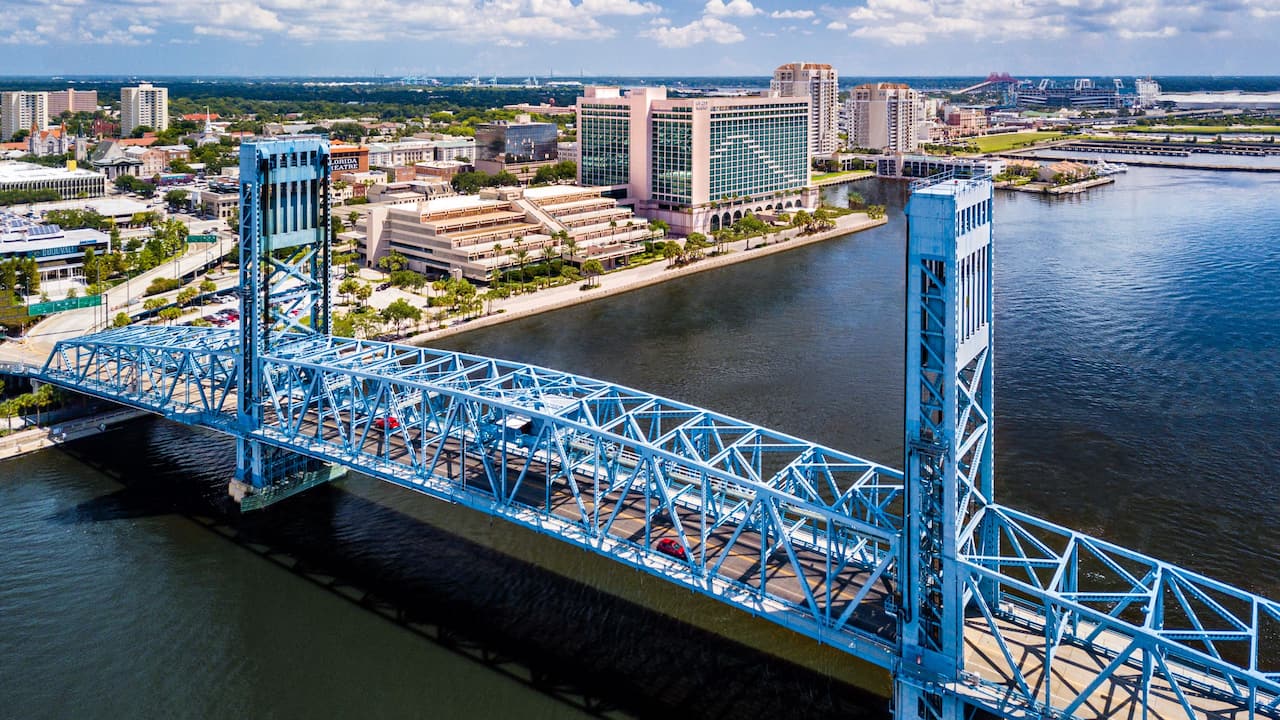 Riverfront Exterior Drone Bridge