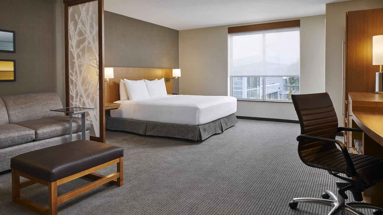King Bed guestroom with sofa bed and work desk