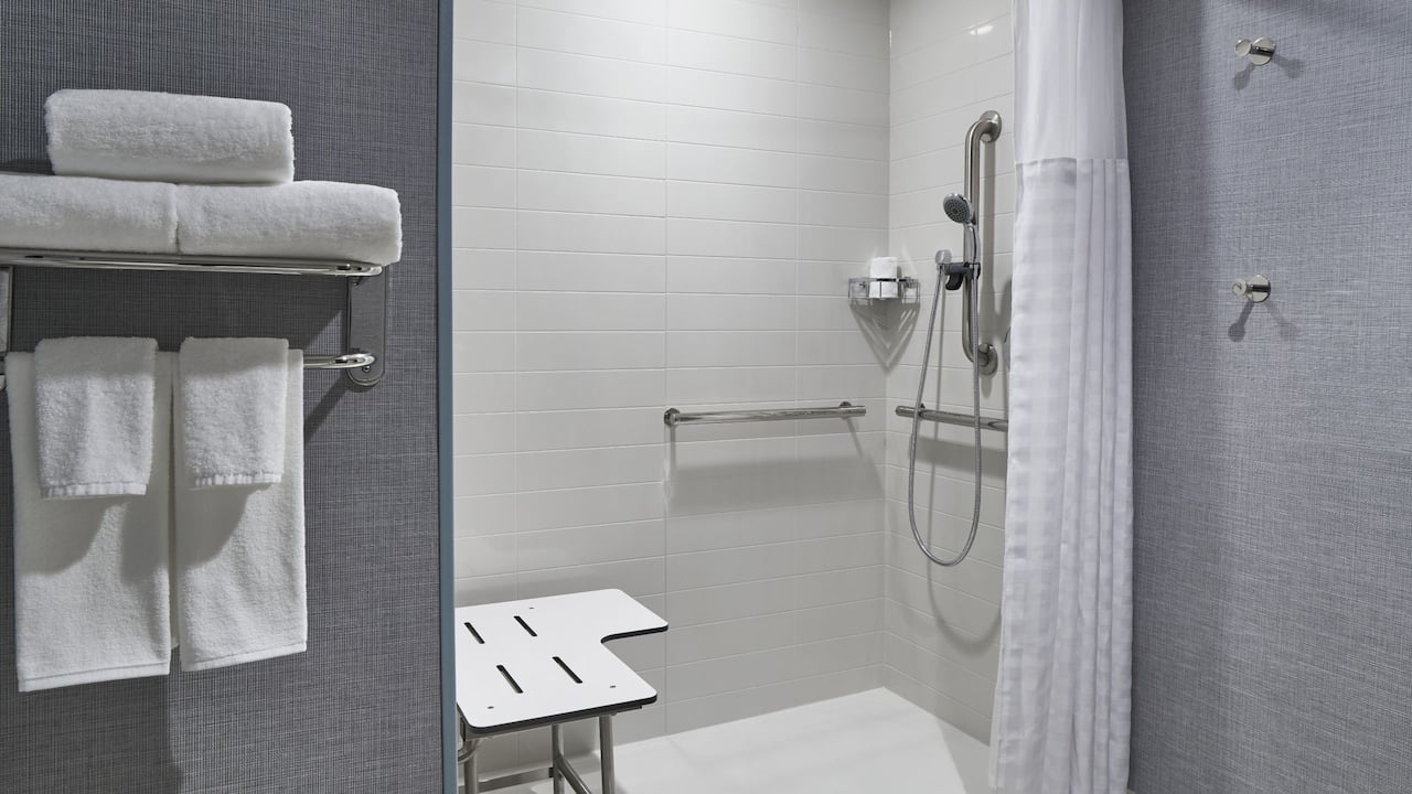 Accessible bathroom with roll-in shower