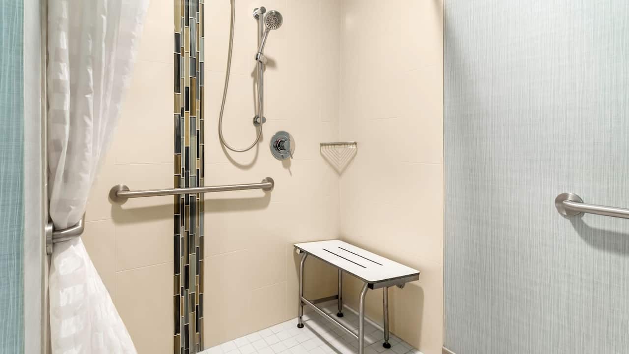 Richmond hotel with ADA walk in shower with seat and grab bars at Hyatt Place Richmond / Arboretum