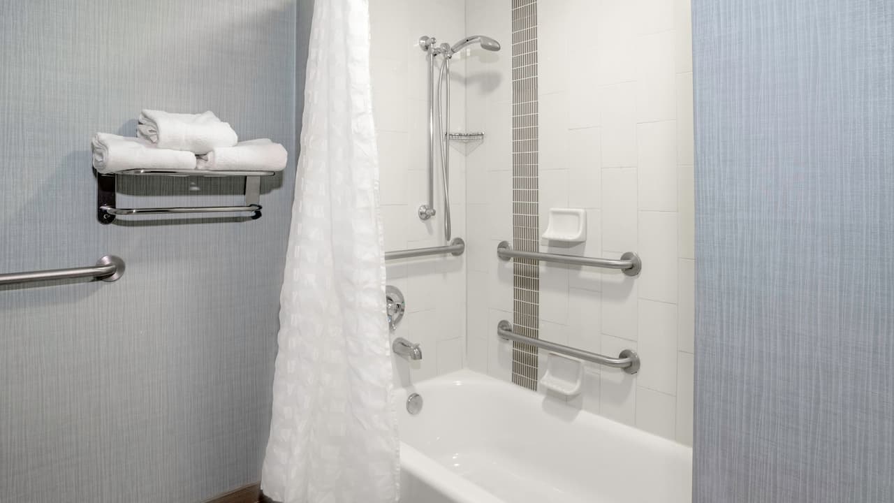 Hotel at Charlotte Airport with ADA Accessible Bath Tub Shower at Hyatt Place Charlotte Airport / Tyvola