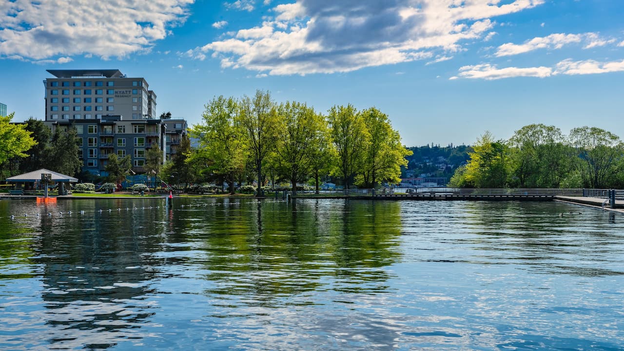 Exterior view from the lake at Hyatt Regency Lake Washington at Seattle’s Southport
