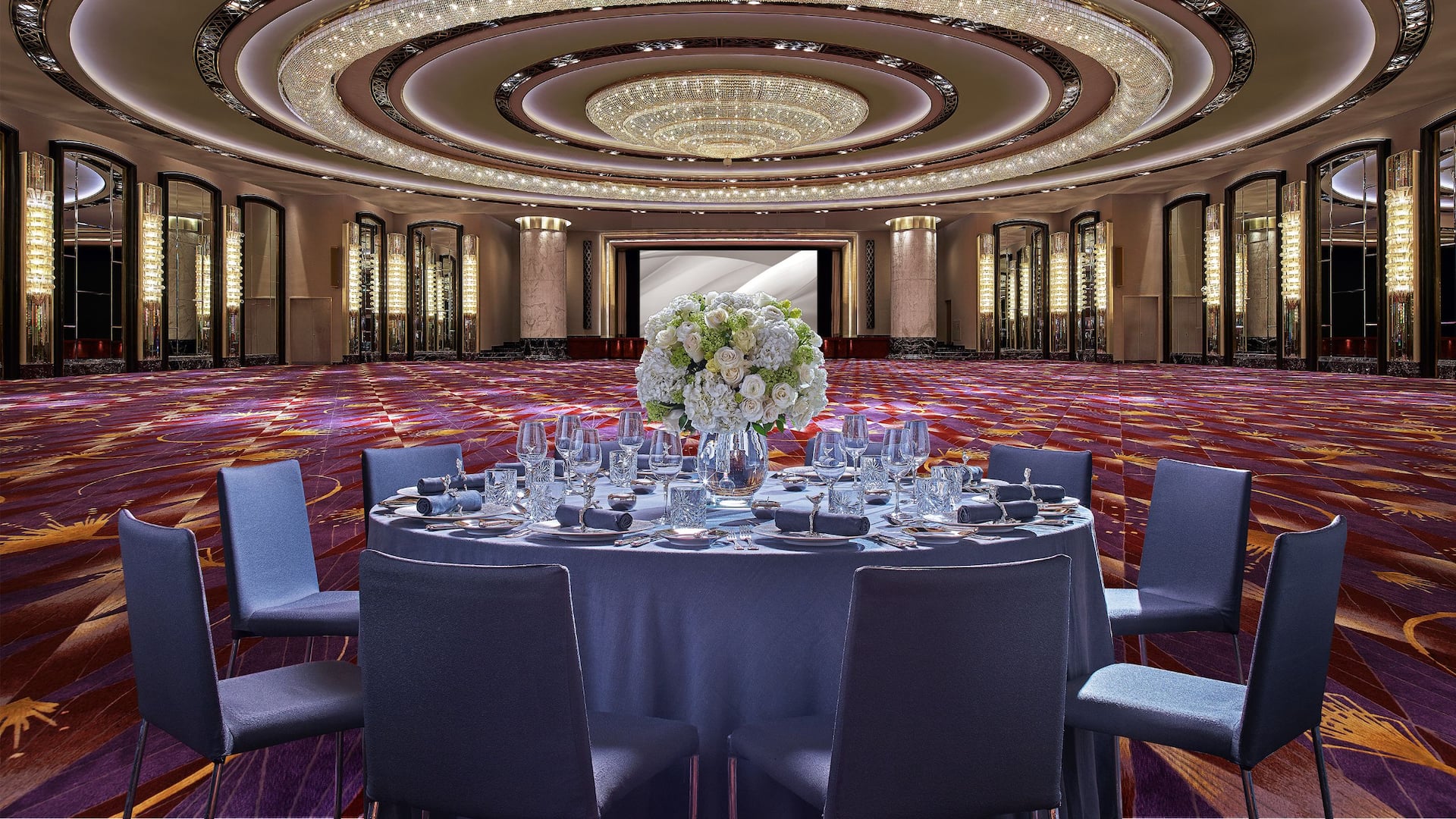 Grand Hyatt Hong Kong Grand Ballroom Grey Table Setup