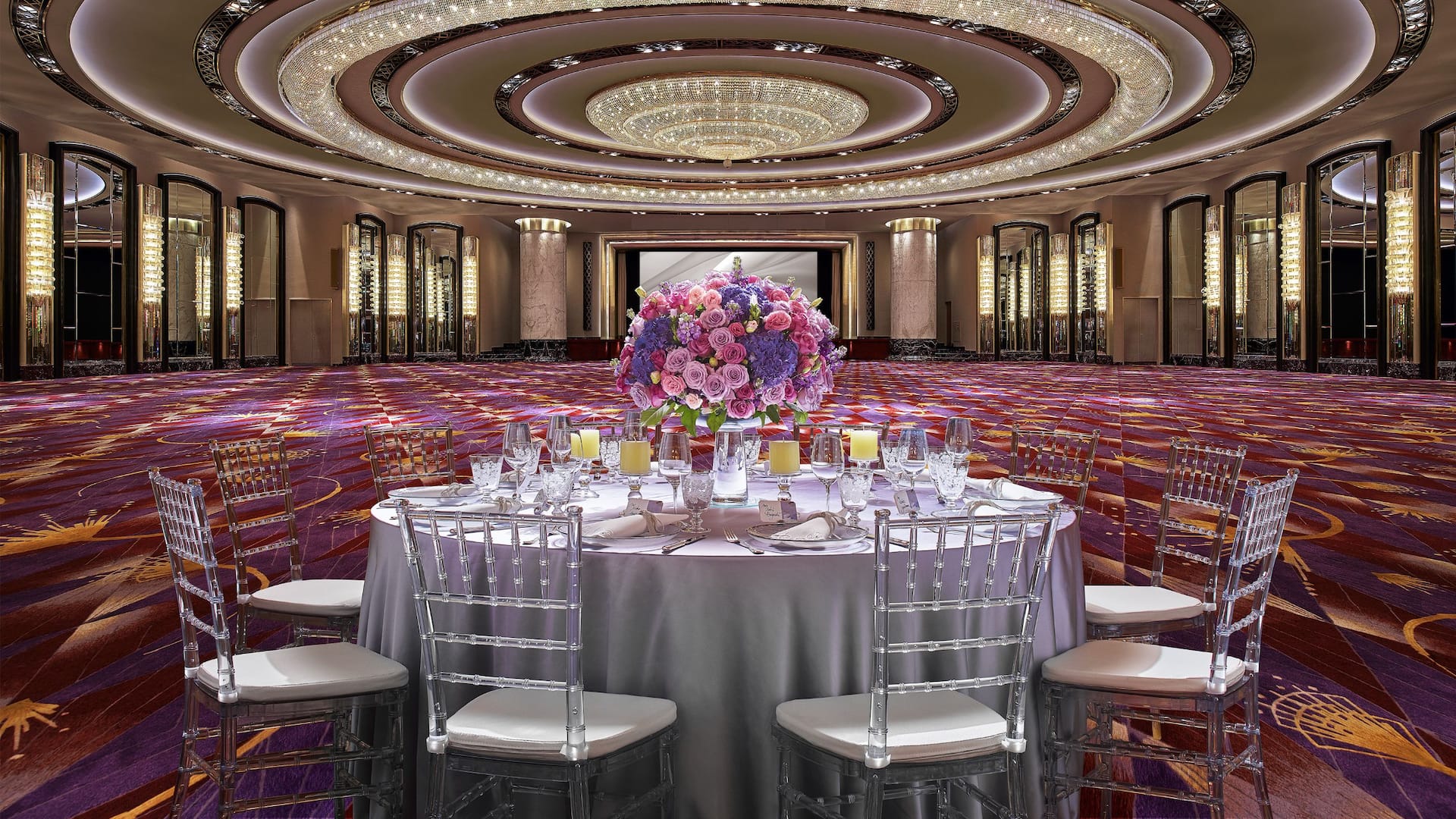 6 of 7 Grand Hyatt Hong Kong Grand Ballroom Purple Table Setup