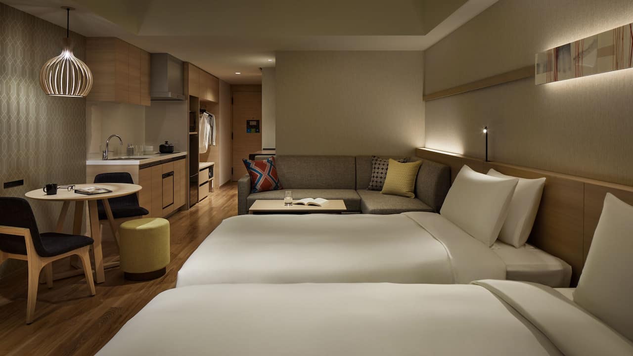 Hyatt House Kanazawa Kitchen Studio 2 Twin Beds with Sofa Bed