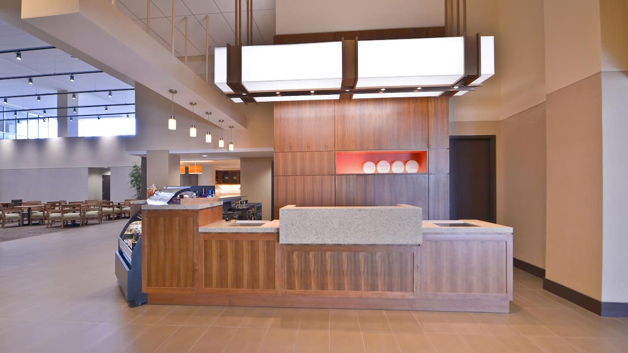 Front desk located in the hotel lobby